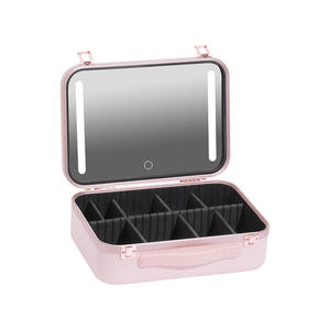 Trousse de maquillage rose avec miroir éclairé, boîte de rangement cosmétique portable pour les voyages et la maison - Product Image 3