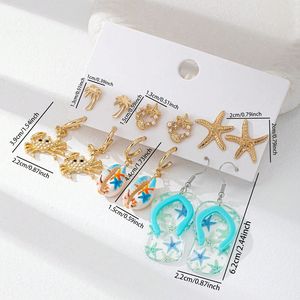 여름 해변 휴가 불가사리 게 코코넛 나무 플립 플롭 스터드 귀걸이 세트 여성 펑크 패션 보석 2025 블루 스타일 - Product Image 3