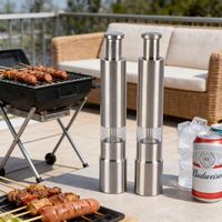 Mini moulin à épices en acier inoxydable à bouton poussoir à une main avec support pour barbecue