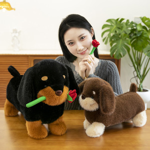 Logotipo personalizado rosa roja <span class=keywords><strong>salchicha</strong></span> perro de peluche Dachshund Animal relleno muñeca flor <span class=keywords><strong>cachorro</strong></span> niñas Oficina siesta almohada cojín muñeca Linda - Product Image 3