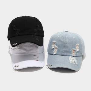 Casquette de baseball rétro hip-hop 6 panneaux pour hommes et femmes avec trou en denim Caractéristique du tissu polyester/coton métal - Product Image 2