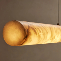 Lustre LED de luxe américain en albâtre de 64 pouces, grand modèle, pour salon, salle à manger, décoration intérieure, laiton antique, moderne, simple, linéaire