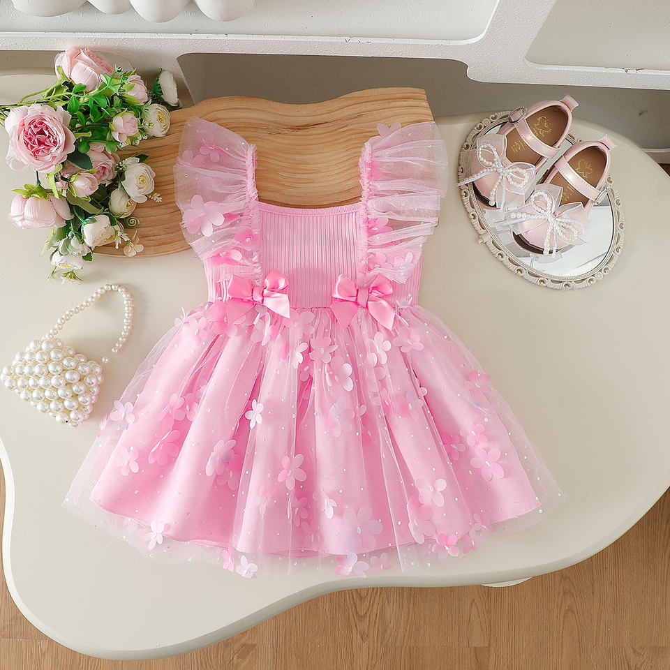 Line Drawing Princesses Bulk Kids Clothing Summer Floral Princess Sequined Knitted Breathable ...