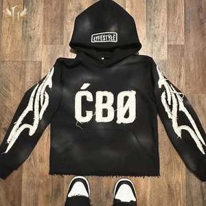 Streetwear patchs brodés personnalisés logo Sun Fade Premium 500GSM sweat à capuche lavé à l'acide en coton éponge français vieilli - Product Image 1