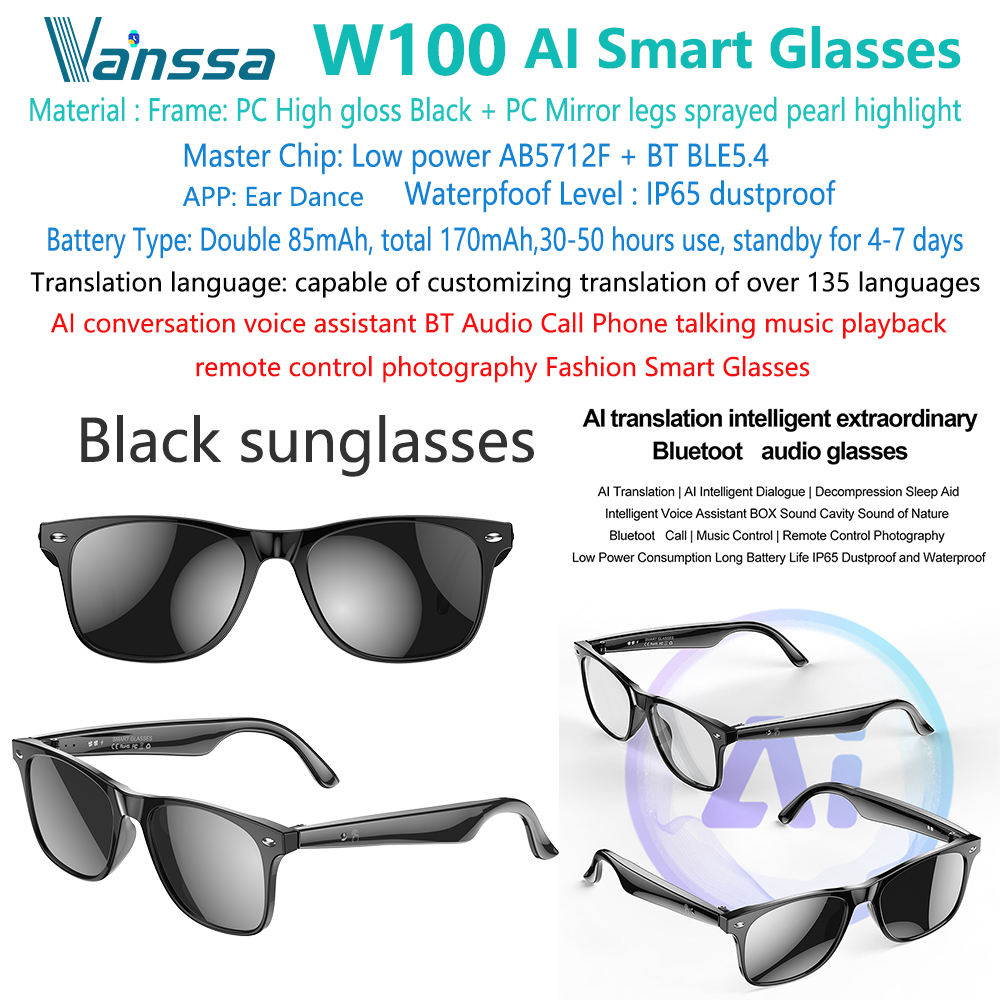 Gafas de sol negras W100-AI-smart-glasses