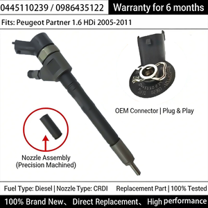 Inyector <span class=keywords><strong>Diesel</strong></span> 0445110239 0986435122 para <span class=keywords><strong>Peugeot</strong></span> <span class=keywords><strong>Partner</strong></span> 1.6 HDi 2005-2011 0445110282 1980H2 1347283 1477146 3M5Q9F593HB - Product Image 1