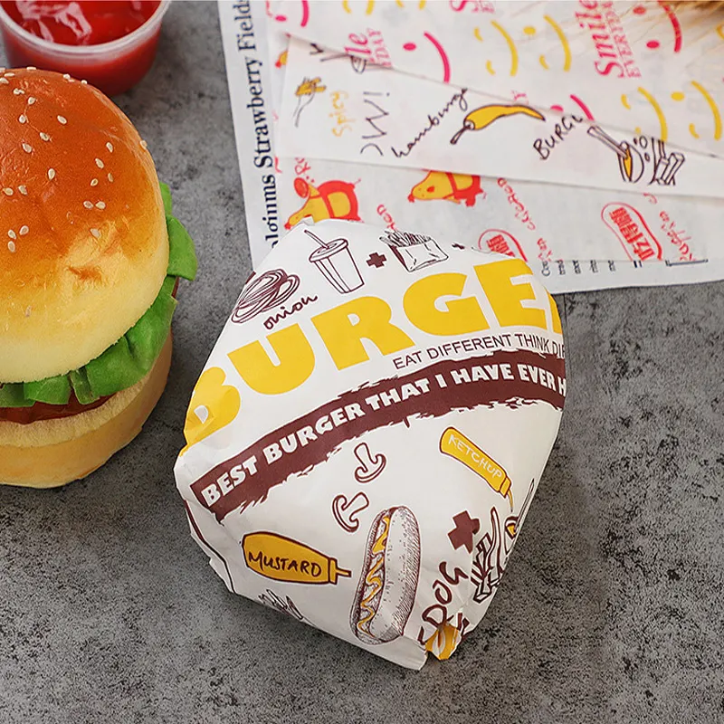 Carta da imballaggio per alimenti all'ingrosso Design personalizzato e dimensioni carta da imballaggio per pane Sandwich/hamburger/carne rivestita in PE