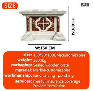 Altare in Stile Gotico Personalizzato BSA con Croce Quadrifoglio e Intarsio in Marmo Rosso, Tavolo Altare per Comunione Cattolica per Chiesa - Product Image 2