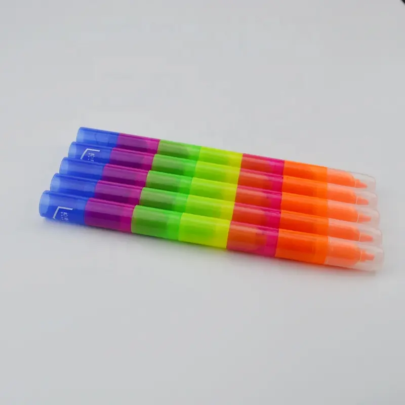 Destacador caneta multicolorida composta com 6 mini marcadores fluorescentes, cores alternativas para sua escolha