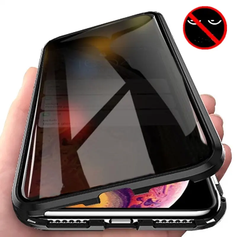 Free shipping glass 360 magnetic phone case for iphone XR XSmax 11 anti spy anti peep magnetic case cover