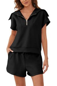 Ensemble Polo et Short Femme Marque Privée, Demi-Zip, Taille Haute, Manches Courtes, Tissu Tricoté Respirant, Tenue Décontractée Streetwear - Product Image 3