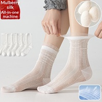 Chaussettes en soie de mûrier pour femme, fines, en maille, fraîches au toucher, séchage rapide, sans couture, effet froncé, sans coutures, blanches, pour l'été