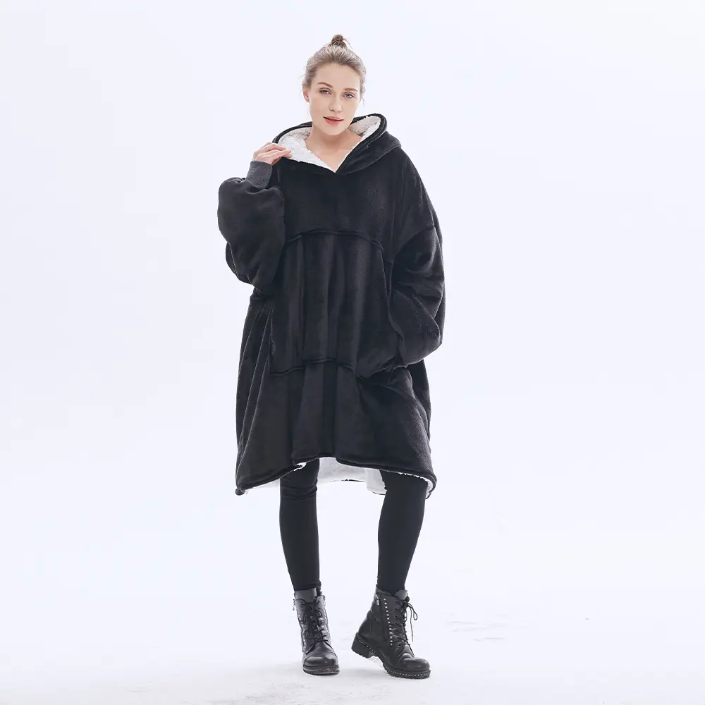 Coperta di peluche pigra con cappuccio spessa di grandi dimensioni flanella di agnello doppio strato casa abbigliamento Casual maglione donna