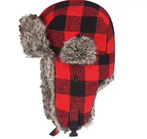 클래식 사냥꾼 모자 플러시 가짜 모피 격자 무늬 니트 귀고리 모자 보장 추운 날씨 보호
