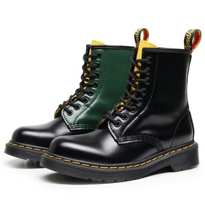 Work boots - Women's green and yellow patchwork open-toe rhinestone short boots men's and women's smooth leather boots - Product Image 4
