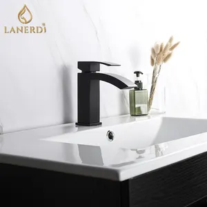 UPC-grifo de lavabo cuadrado negro mate, cascada cepillada, para Baño