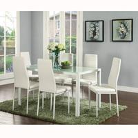 Table à manger moderne personnalisée avec plateau en verre écologique, ensemble de chaises de salle à manger en cuir PU à dossier haut pour salle à manger