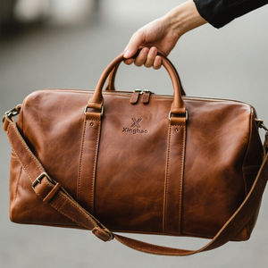 مبيع بالجملة من المصنع حقيبة سفر من الجلد بطراز عتيق مخصصة جلد علوي بني واسع مع شعار للخارج - Product Image 5