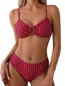 Women Polka Dot Bikini <b>Set</b> Triangle Swimwear High Waist <b>Two</b> <b>Piece</b> Beach Swim Suit Wholesale Rate OEM Custom Design Cheap price - Product Image 1