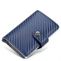 Dompet Kartu Serat Karbon Pria Paling Populer Dengan Kancing Logam, Tipis, Tombol Pop Up Untuk Kartu Bisnis/Kredit