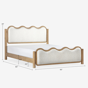 Cama de Madera con Cabecera Acanalada, Base de Láminas de Madera Clara, Estructura de Cama Moderna y Minimalista para Dormitorio - Product Image 6