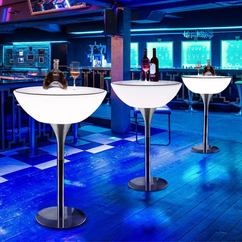 Furnitur Klub Malam Bar Lounge, Cahaya Klub Malam Tahan Air Led Bar Meja Led Furnitur Atas Tinggi Meja Koktail untuk Bar
