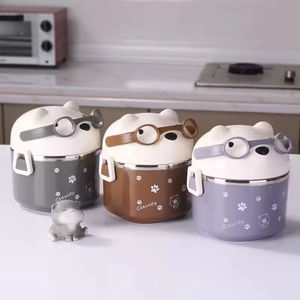 Lonchera Infantil de Doble Capa con Diseño de Osito Adorable, Contenedor de Almuerzo para Niños con Tapa de Plástico - Product Image 3