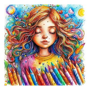 Ever Moment Fairy Dust Diamond Painting AB Kit: Disegna una ragazza con matite colorate - Decorazione da parete per la stanza ASF2841 - Product Image 1