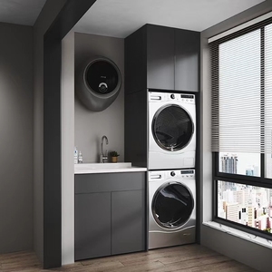 Mobile Lavanderia Smart per Balcone <span class=keywords><strong>con</strong></span> Lavatrice Integrata Armadio su Misura e Lavabo per Bagno - Product Image 2