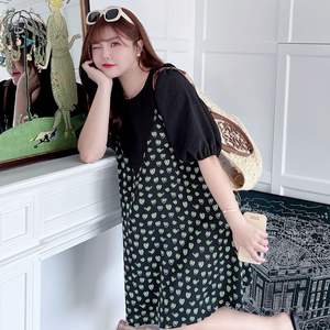 Vestido de Gasa con Mangas Abullonadas N8700, Cintura Holgada, Cuello Redondo, Estampado Geométrico, Ropa Casual Diaria para Mujer - Product Image 3