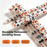 Pailles en plastique écologiques réutilisables en PP, certifiées, imprimées pour Halloween, à grand diamètre de 10 mm (12 pouces), pour gobelets de 40 oz et usage festif