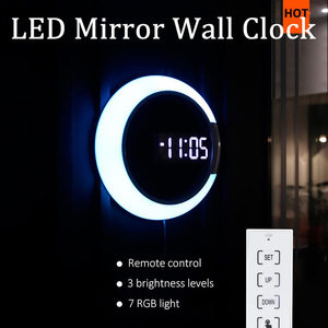 EMAF OEM 현대 가정 장식 원격 제어 12 인치 네온 미러 일어나 야간 조명 LED 럭셔리 발광 디지털 벽 시계 - Product Image 2
