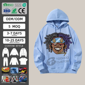 Custom 450gsm Heavyweight Cotton Hoodie Men's Streetwear Boxy Fit Vintage Acid Wash Puff Print Blank Fleece Pullover Jumper - Product Image 1