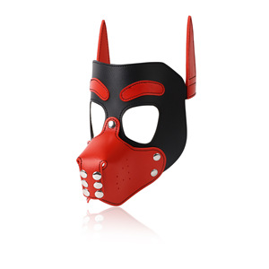 Máscara de cabeza de perro con orejas erectas BANSEY, mordaza a presión, capucha de PVC y cuero para juegos de rol, accesorio erótico de sujeción, disfraz para dormitorio - Product Image 3