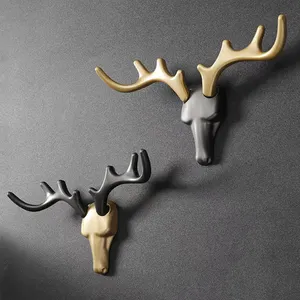 HONGHUI Wall Decoration Antlers Single Key Hanger Hooks Wall Coat Keys Deer Animal Shape Hook Black Wall Hook Animal