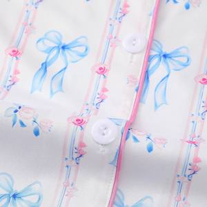 <span class=keywords><strong>Pyjama</strong></span> Femme Nouveauté Saint-Valentin Personnalisé à Vente Chaude, Ensemble Maison Imprimé Rose et Nœud, Col Revers - Product Image 4