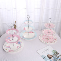 Europese stijl drielaagse taartplateau porseleinen fruit- en snackbord afternoon tea dessertbord bruiloft exquisiete gebakbord