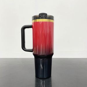 Vaso de acero inoxidable de 40 oz H2.0 con efecto degradado rojo y verde brillante, con base dorada, tapas y pajitas para envolturas UV DTF - Product Image 3