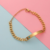 Bracelet barre personnalisé en acier inoxydable plaqué or 18 carats avec logo vierge, idéal pour couple, orné de cristaux, bijoux populaires, bracelets joncs pour dropshipping