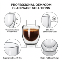 Kingze Tasse à café expresso double paroi en verre borosilicaté transparent de 80ml personnalisée et faite à la main