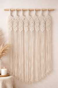 Tapiz de Pared de Macramé Crema, Hecho a Mano, con Flecos Decorativos, Cortina de Pared para Sala de Estar, Dormitorio, Entrada - Product Image 1