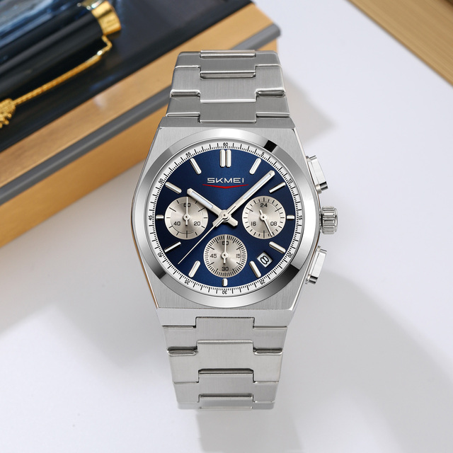 SKMEI 9371 Classic Chronograph Watch Zinc Alloy Stainless Steel Quartz Movement 40mm 26.6mm Business Casual Fashion Men's Watch