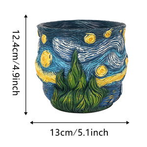 Serie inspirada en <span class=keywords><strong>Van</strong></span> <span class=keywords><strong>Gogh</strong></span>, diseño moderno, estrella, Galaxia, maceta de resina, contenedor de plantación de escritorio esmaltado para el jardín del hogar - Product Image 5