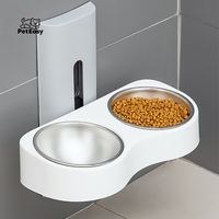 Bol d'alimentation pour animaux de compagnie 2-en-1 réglable en hauteur, anti-fuite, moderne, en plastique et acier inoxydable, pour chats et chiens, à fixer au mur