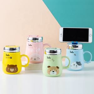 Caneca espelhada capa de celular, 480ml, desenho animado, criativo, férias, crianças, rosa, copo de chá de cerâmica, com suporte de celular, venda imperdível - Product Image 2