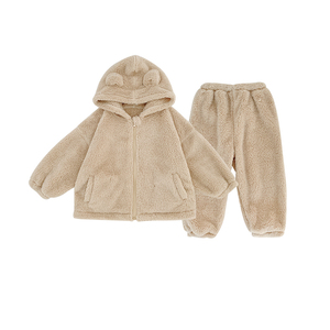 Q1327 ensembles de vêtements à capuche pour enfants, ensemble deux pièces chaud en peluche, Design mignon pour enfants mignons - Product Image 1