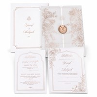 Juego de Invitaciones de Boda Islámicas de Lujo, Sobre Blanco con Sello de Cera Monograma en Oro Rosa, Envoltura Floral de Papel Vitela, Tarjeta Nikkah