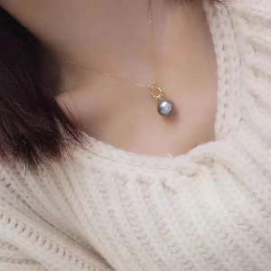 S925 Silver Pendant DIY K Gold <b>Jade</b> <b>Necklace</b> with 8-13mm Round Beads Empty Stand Product Category Pearl Accessories 30568 - Product Image 3