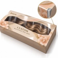 Kotak Kemasan Wig BALAYAGE Logo Kustom untuk Merek Kecantikan AS, Dua Bagian Tutup dan Alas Kaku dengan Jendela PVC Transparan