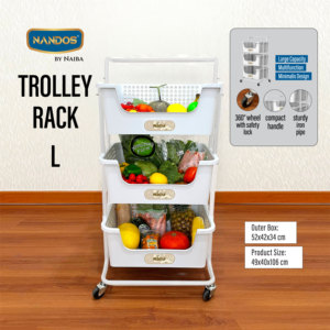 Sturdy polypropylene and steel trolley <b>rack</b> with L-shaped design, perfect for organized <b>storage</b> <b>holders</b> and <b>racks</b> durability - Product Image 1